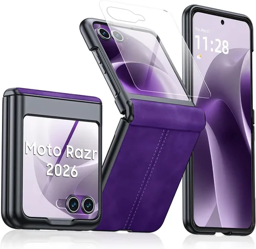 Miniatura 60 de para Samsung Galaxy Z Flip 7 Funda con protección de bisagras y protector de pantalla incorporado, funda de cuero mate de policarbonato ultradelgada