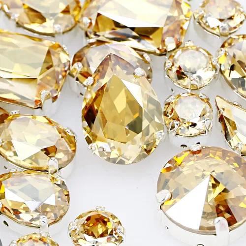 Miniatura 24 de DONGZHOU Diamantes de imitación para coser con ajuste de garra, Piedra Fantasía con agujero hueco, gemas plateadas con parte trasera plana
