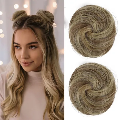 Miniatura 51 de REECHO Piezas de cabello Space Bun, 2 extensiones de moño mini con clip de pinza en extensiones de moño falsas de orejas de gato y desordenadas