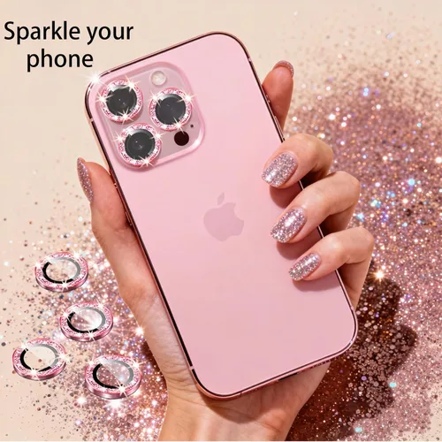 Miniatura 6 de Compatible con iPhone 12 Pro Max, protector de lente de cámara rosa, Apple iPhone 12 Pro Max, protector de lente con purpurina, accesorios