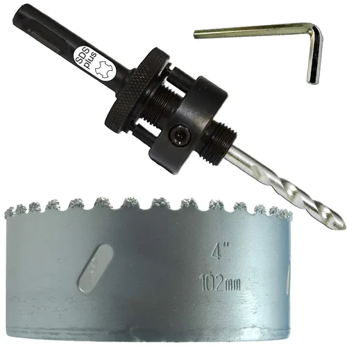Miniatura 57 de Sierra de agujero HSS con mandril piloto de 2 piezas de alta velocidad para perforar madera y acero, broca de 1/4" de diámetro y eje, broca piloto