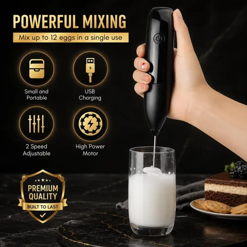Miniatura 3 de GOCHA Espumador de leche recargable, espumador de leche eléctrico USB-C de mano, batidor de doble resorte, máquina de espuma de 2 velocidades