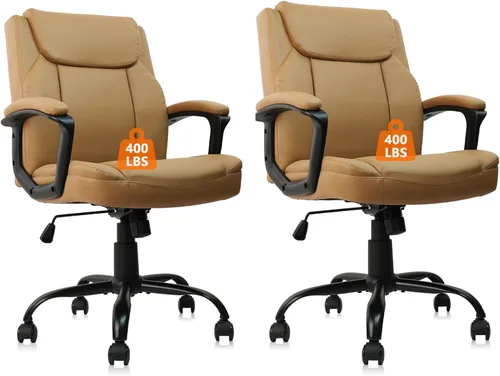 Miniatura 18 de CLATINA - Silla ejecutiva de oficina con respaldo medio de cuero, soporte lumbar y reposabrazos acolchados, diseño ergonómico ajustable y giratorio