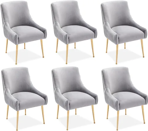 Miniatura 17 de Juego de 2 sillas de comedor, modernas sillas tapizadas para cocina, comedor con patas doradas, sillas de tela de terciopelo copetudo para sala