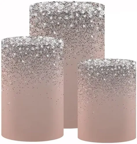 Miniatura 6 de Cubiertas de pedestal de oro rosa con purpurina para fiesta de cumpleaños de dieciséis dulces dieciséis puntos de Bokeh plateados, decoraciones