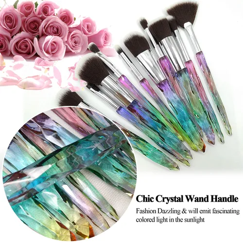 Miniatura 6 de Juego de brochas de maquillaje de 10 piezas, estilo de cristal, cerdas sintéticas de alta calidad, cepillo cosmético profesional, base facial
