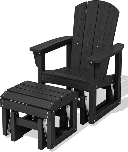 SERWALL Silla planeadora de exterior con otomano, juego de silla planeadora de patio de HDPE tipo madera, silla planeadora para porche todo clima