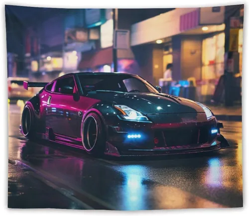 Miniatura 10 de FeoYoed Tapiz para colgar en la pared, cortina para dormitorio, hogar, sala de estar, tapiz de pared Jdm Car 370z negro fresco neón noche 30 x 40