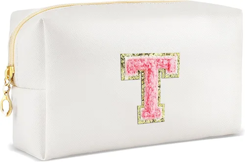 Miniatura 91 de URSKYTOUS Regalos para niñas, bolsa de maquillaje con inicial, bolsa de cosméticos personalizada con cremallera, bonita bolsa de aseo de viaje, Azul