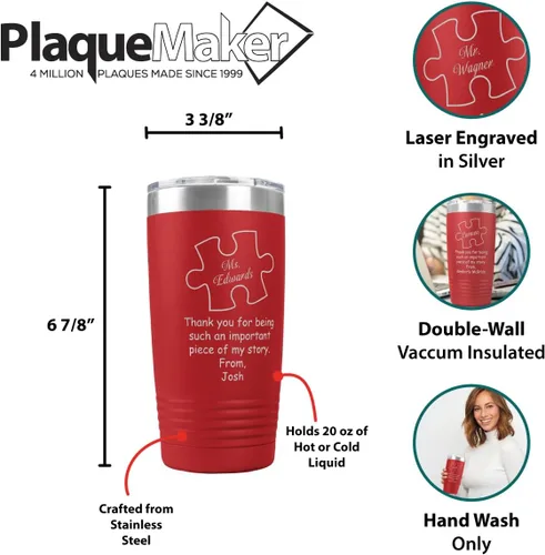 Miniatura 6 de PlaqueMaker Tazas de café, té y agua, tazas y vasos de viaje personalizados con texto en inglés "Thank You For Being A Piece of My Story", grandes