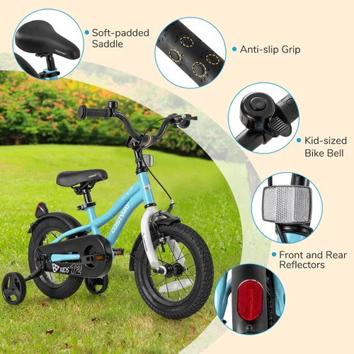 Miniatura 7 de COSTWAY Bicicleta para niños de 12/14/16/18 pulgadas, bicicleta para niños pequeños con ruedas de entrenamiento, asiento y manubrio ajustables