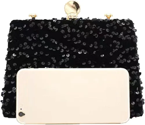 Miniatura 4 de IAMUHI Pequeño bolso de mano de lentejuelas con asa superior, bolso de noche, mini bolso cruzado cuadrado de hombro