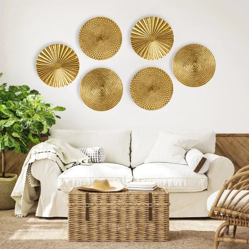 Miniatura 4 de Briful Juego de 3 decoraciones de pared doradas de 30 cm de metal con diseño de estrellas radiantes, placa radial, arte de pared moderno
