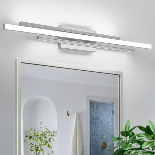 Miniatura 19 de VitaLink Lámpara de tocador dorada, 24 pulgadas, moderna lámpara de pared de baño sobre espejo de tocador, 2 luces cableadas de vidrio blanco