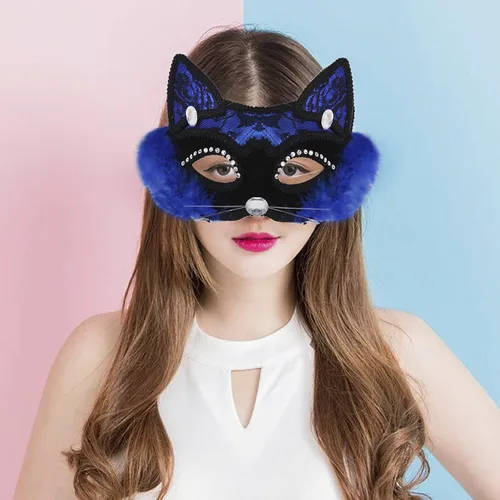 Miniatura 4 de IPENNY Máscara de gato de Halloween para mujeres y niños, máscara de encaje de media cara para cosplay
