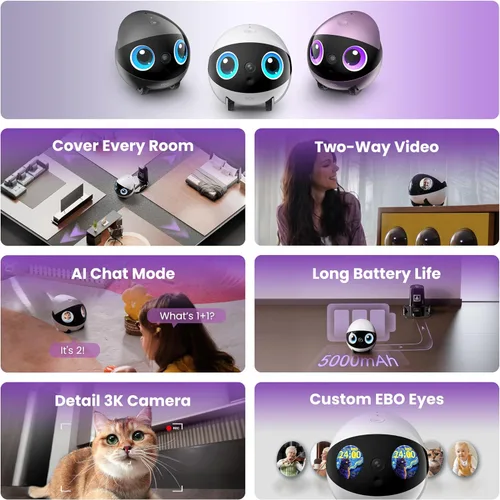Miniatura 2 de Enabot EBO Air 2 Plus FamilyBot 3K Robot de Cámara para el Hogar: Cámara para Interior, Robot Acompañante Movilizable, Video de 2 Vías, Modo de Chat