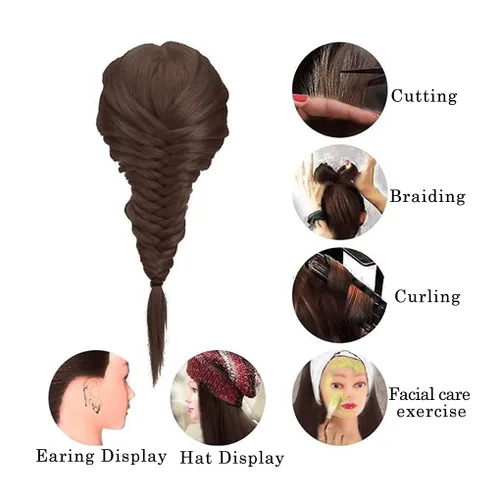 Miniatura 5 de FABA Cabeza de maniquí con pelo #4 marrón 26-28 pulgadas cabezas de maniquí de pelo para maquillaje, cabeza de muñeca de peluquería trenzada