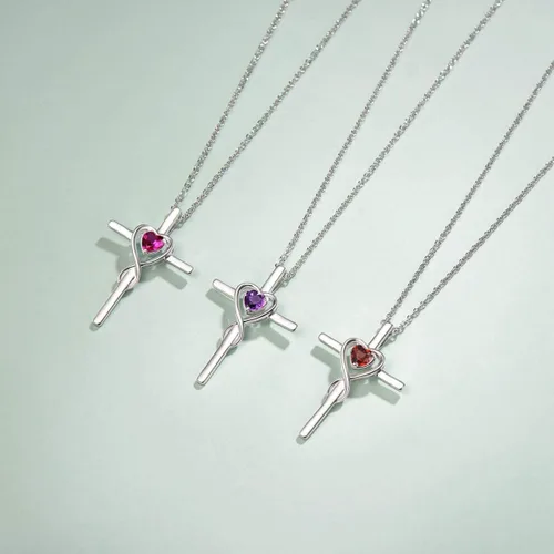 Miniatura 4 de FANCIME Collar de cruz de piedra natal para mujer, collar de piedra natal, collar con colgante de cruz infinita, joyería fina, regalo de Navidad