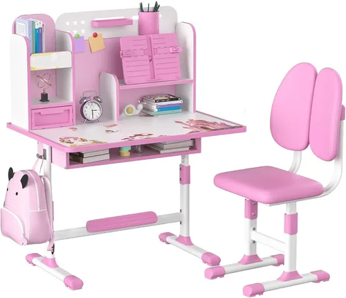 Miniatura 9 de cdar Juego de escritorio para niños, diseño de dibujos animados, altura ajustable, juego de sillas de mesa para niños, ergonómico, separación Azul