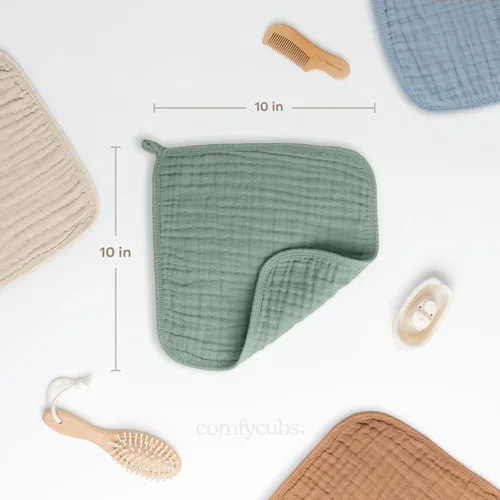 Miniatura 3 de Comfy Cubs Paquete de 10 paños de muselina para bebé, paños suaves de algodón de 6 capas para pieles sensibles, 10 x 10 pulgadas, grandes, suaves