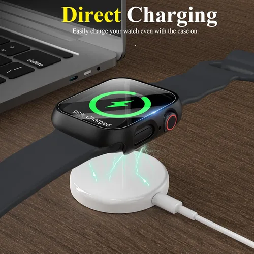 Miniatura 7 de Funda para Apple Watch Series 9, protector de pantalla de 1.614 pulgadas (1.614 in), serie 8 y 7, carcasa rígida de policarbonato duro de Negro
