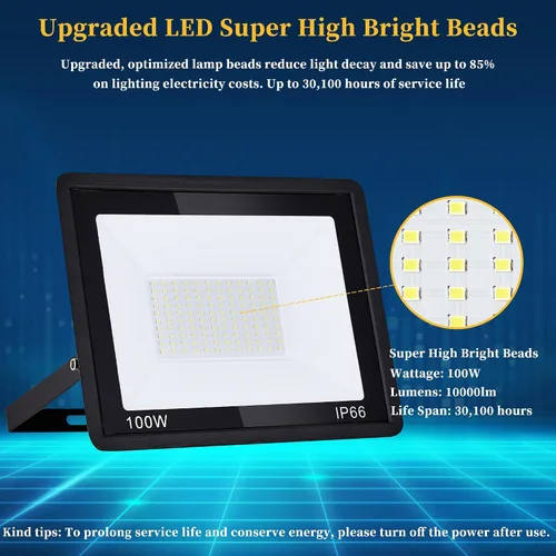 Miniatura 5 de Paquete de 4 luces de inundación LED de 100 W, luces de seguridad superbrillantes de 11000 LM, luz de inundación impermeable IP66 para exteriores