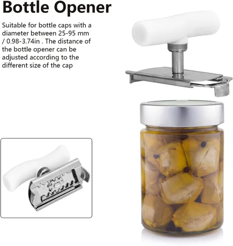Miniatura 5 de Abrelatas de acero inoxidable, abrebotellas manual portátil, abridor de latas de alta resistencia con mango ergonómico para cocina, restaurante