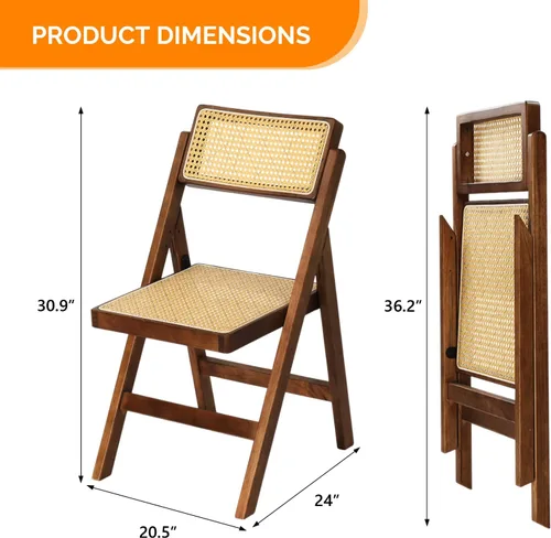 Miniatura 3 de VINGLI Silla de comedor de ratán, silla plegable de madera con respaldo giratorio de 360°, marco de madera de caucho y asiento y respaldo tejidos