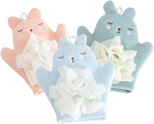 Esponja de baño para niños, lindo guante de baño de animal, esponja de lavado suave para bebé y niños pequeños (juego de 3