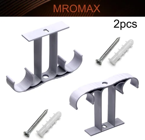 Miniatura 4 de MroMax Paquete de 2 soportes de barra de cortina para colgar en el techo, soportes de barra de cortina dobles para cortinero, aleación de aluminio