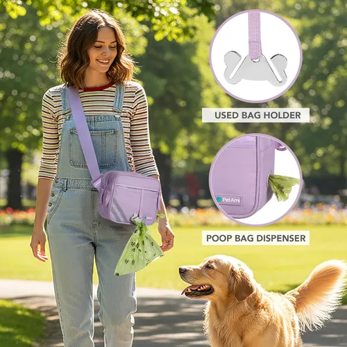 Miniatura 5 de PetAmi Bolsa de paseo para perros, bolsa cruzada para entrenamiento de mascotas, correr con dispensador de bolsas de excrementos, cinturón ajustable
