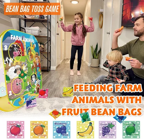 Miniatura 2 de RaboSky Juego de lanzamiento de bolsas de puf de animales de granja 3 en 1, juego de hachas y bolas adhesivas para niños de 2, 3, 4, 5 años, Granja