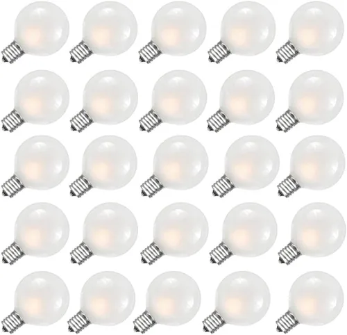 Paquete de 25 bombillas G40 de repuesto de bombillas blancas esmeriladas, 1.5 pulgadas, globo G40 para exteriores, bombillas de 5 W con base de