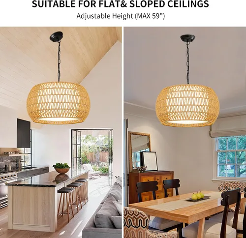 Miniatura 4 de Lámpara de araña de casa de campo, lámparas de araña de ratán boho para comedor, luces colgantes grandes para isla de cocina, lámparas colgantes