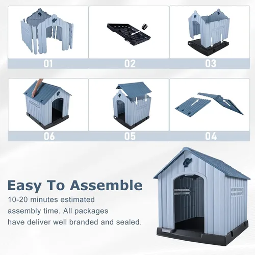 Miniatura 6 de LEMBERI Casa de perro de plástico impermeable duradera para perros de tamaño pequeño a mediano, caseta para perros para interiores y exteriores