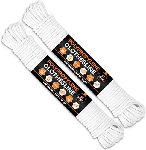 Tendedero de plástico – Línea de ropa de plástico de 50 pies – Blanco resistente a la intemperie al aire libre – Cuerda sintética para colgar y