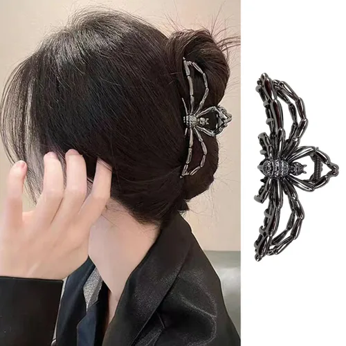 Miniatura 11 de Pinzas de pelo de mano de esqueleto de moda, grandes, sin arrugas, de metal, negro, punk, pasadores para mujeres y niñas, accesorios de peinado