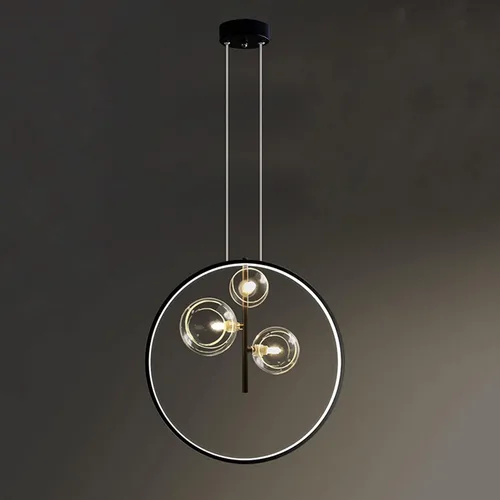 Miniatura 9 de Lámpara colgante de techo, lámpara de araña LED negra, pantalla de cristal de burbujas, lámpara moderna Sputnik, lámpara de araña para comedor