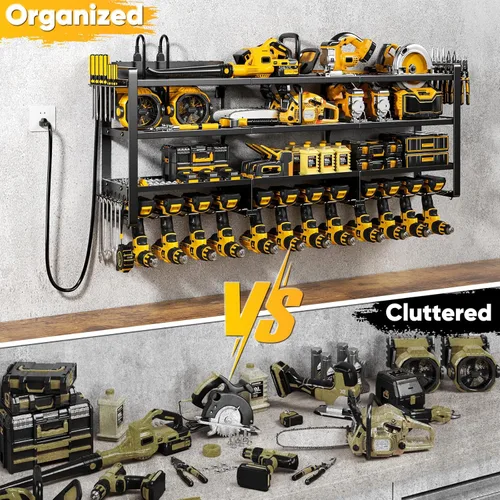 Miniatura 5 de POKIPO Organizador grande de herramientas eléctricas de 49.5 pulgadas de ancho, soporte de pared con estación de carga, 4 niveles, resistente, 12