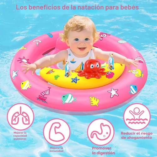 Miniatura 3 de Flotador de piscina para bebé con toldo, flotador inflable de natación para bebés con protección solar UPF50+, flotador de piscina infantil con Rosa