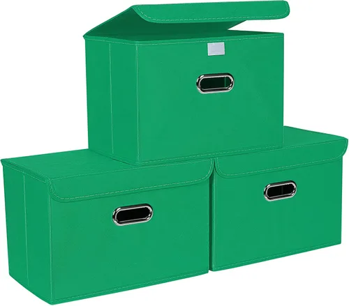 Miniatura 49 de STOREONE Contenedores de Almacenamiento de Tela en Forma de Cubo Plegables, Organizador Contenedor Cesta Plegable con Tapas y Asas de Metal