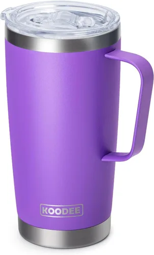 Miniatura 62 de Koodee - Vaso delgado de acero inoxidable de 20 onzas (4 unidades) aislado con doble pared, vaso de agua con 4 tapas, 4 popotes y 2 cepillos
