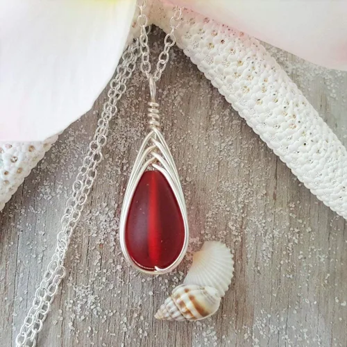 Miniatura 69 de Yinahawaii Collar de cristal de mar hecho a mano, joyería hawaiana para mujer, collar de lágrima trenzada, joyería única de cristal de mar