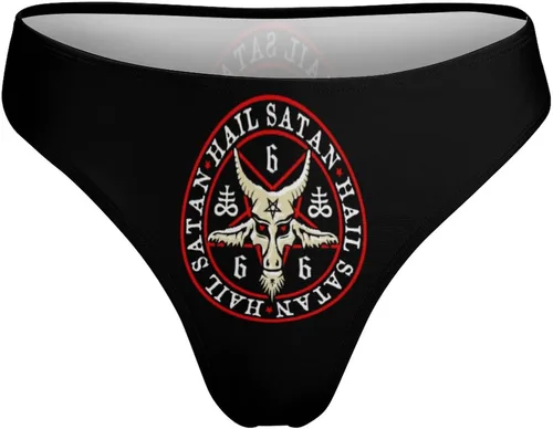 Miniatura 6 de Hail Satan Baphomet Goat - Tanga elástica vintage para mujer, ropa interior cómoda con espalda en T