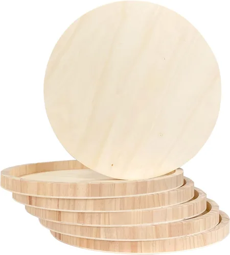 Miniatura 2 de Paquete de 6 paneles de arte de madera de 12 pulgadas, paneles de lienzo de madera sin terminar de forma redonda, placa de madera, marco de madera