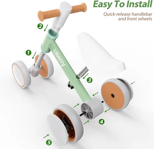 Miniatura 6 de Liberry Bicicleta de equilibrio para bebés con ruedas iluminadas de 1, 2, 3 años, sin pedales, 4 ruedas de silencio, primer juguete de equitación