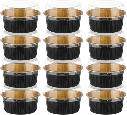 Miniatura 7 de Paquete de 200 recipientes de aluminio para cupcakes, tazas de postre de 5 onzas con tapas, mini moldes para pasteles con tapas para regalo, 100