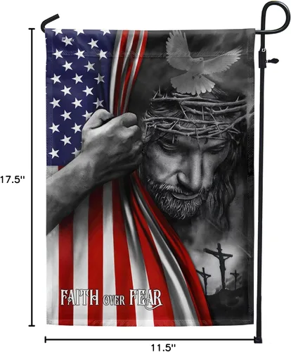 Miniatura 9 de FLAGWIX Bandera de Estados Unidos Christian Patriot – Bandera de Faith Over Fear God Jesus – Bandera de jardín de 12 x 18 pulgadas, decoración del 4