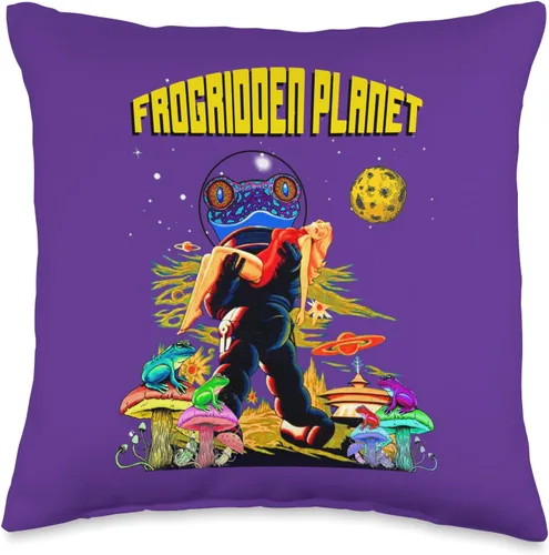 Funny Cute Frog Character 1950's Culture Nostalgia Poison Dart Frogs Cartoon Retro B Movie Fifties Sci-Fi Space - Almohada espacial, 16 x 16