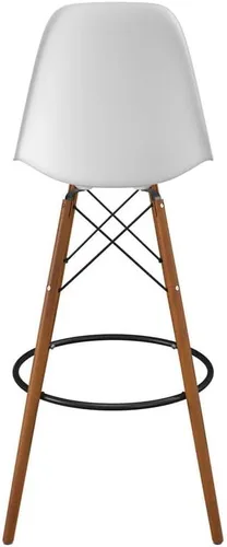 Miniatura 4 de Inmod Taburete de bar de plástico moldeado con patas de madera, juego de 2, blanco mate, taburetes de bar modernos DSW de nogal, taburetes de bar